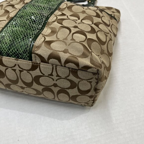 Coach Purse Signature Jacquard North South Green Python Deep Khaki Shoulder Bag - Picture 9 of 16